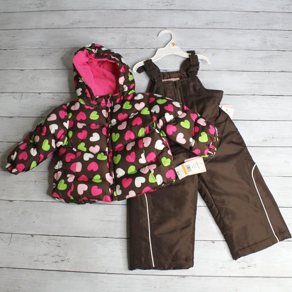 London Fog Baby Girl's Winter Puffer Coat Bib Snow Pants Size 12 Months - Picture 2 of 7